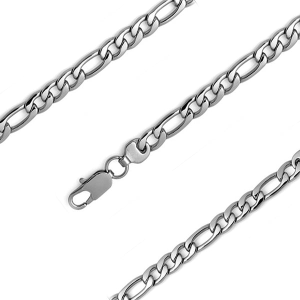 7MM Solid Men's Stainless Steel Figaro Chain Bracelet / Necklace 8",9",20",22",24",30"