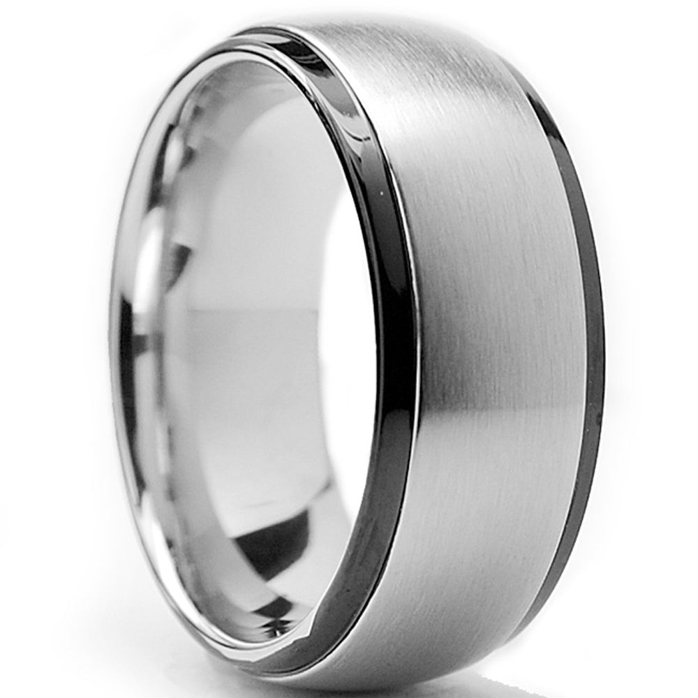 Men's 8MM Dome Two Tone Stainless Steel Ring Sizes 8 to 14