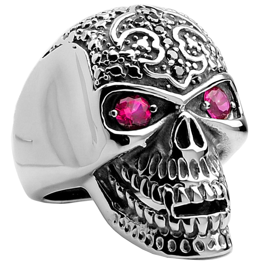 Men's Stainless Steel Skull Biker Ring Fleur-De-Lis Eyes Cubic Zirconia 9-14
