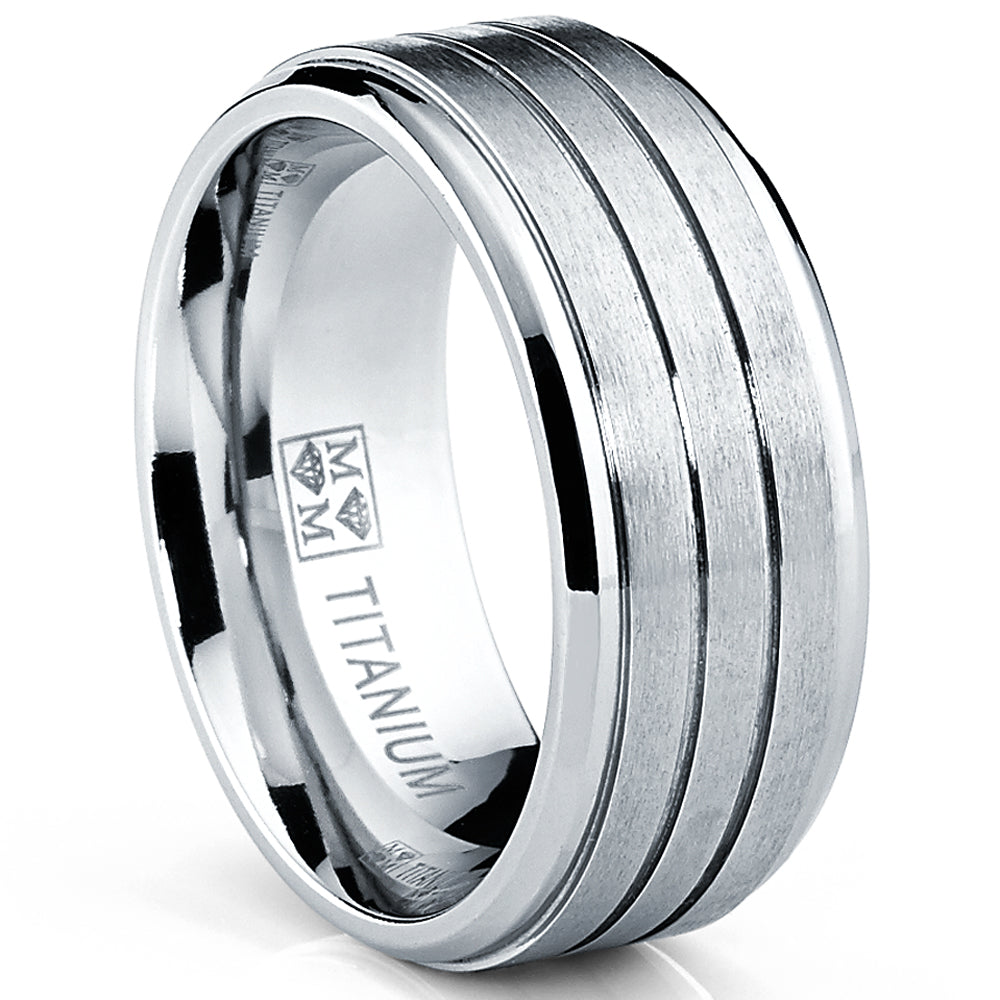 9MM Grooved Men's Titanium Ring Wedding Engagement Band, Comfort Fit Sizes 7 to 13