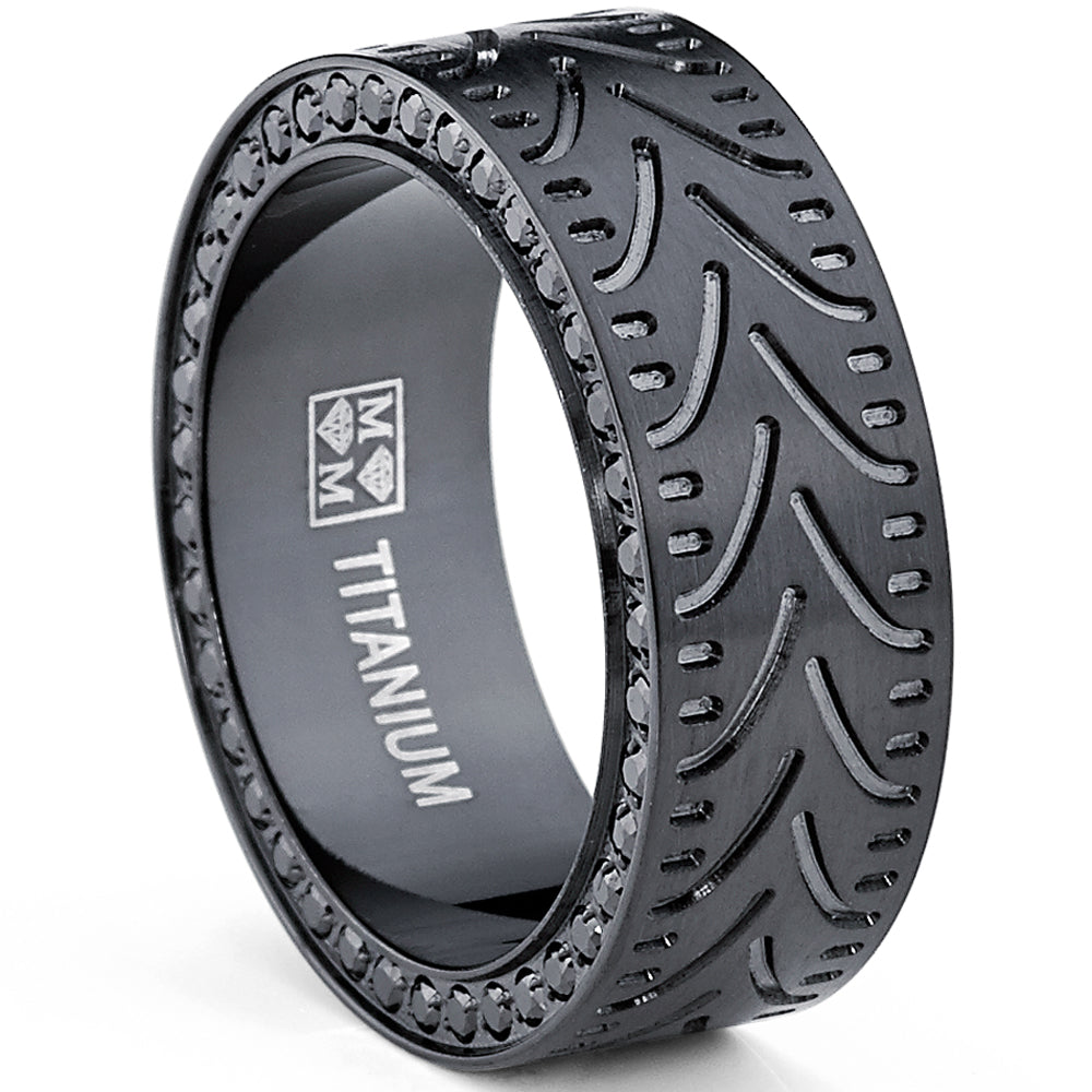 Black Titanium Men's Eternity Engagement Wedding Band Ring with Black Cubic Zirconia CZ, 8mm