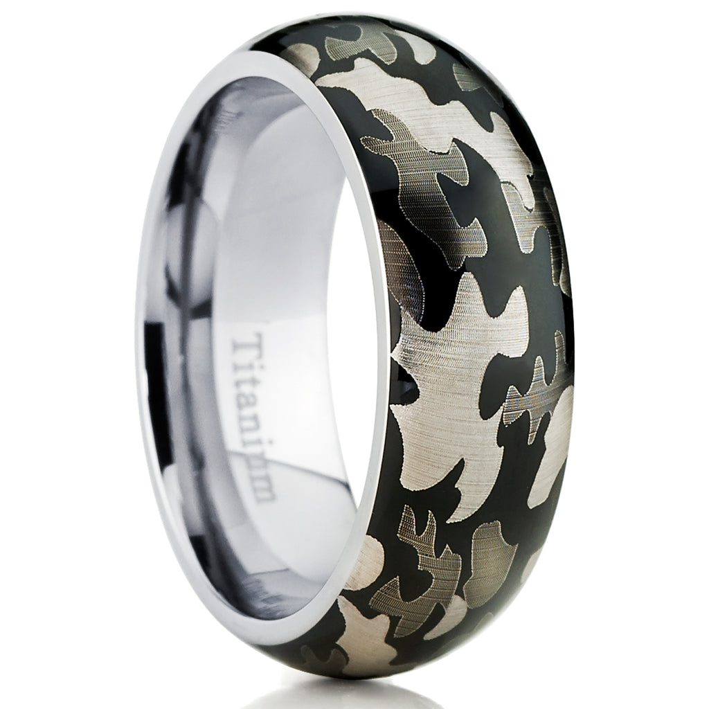Men's Titanium Camouflage Military Ring Band, Comfort Fit Army Ring Sizes 7 to 12