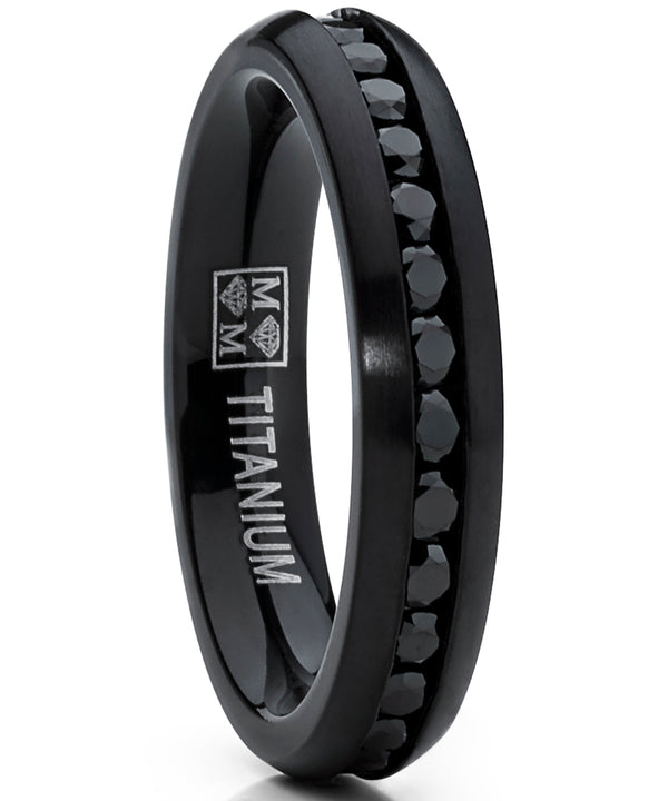 4MM Black Brushed Round Cut Women's Eternity Titanium Ring Wedding Band with Black Cubic Zirconia CZ