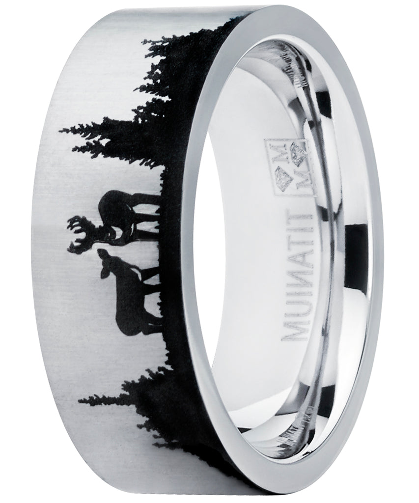Men's Outdoor Hunting Titanium Ring Wedding Band with Laser Etched Dee ...