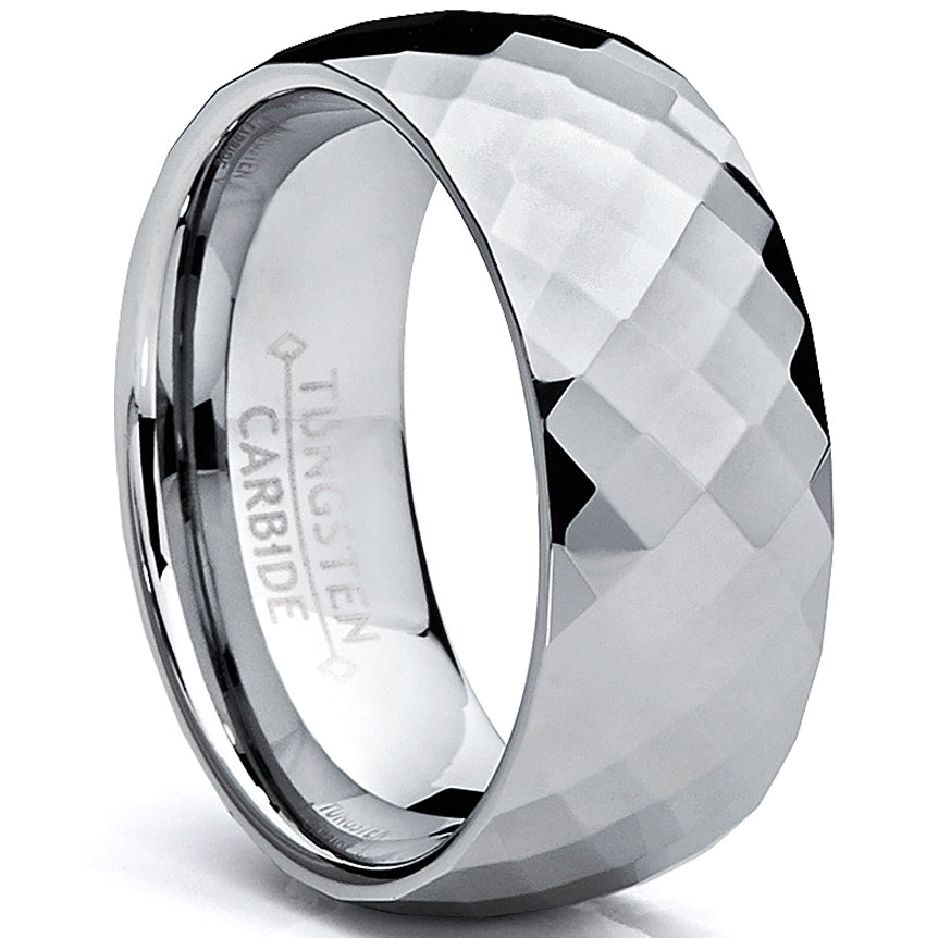 8MM Men's Multi-faceted Tungsten Carbide Ring sizes 6 to 15