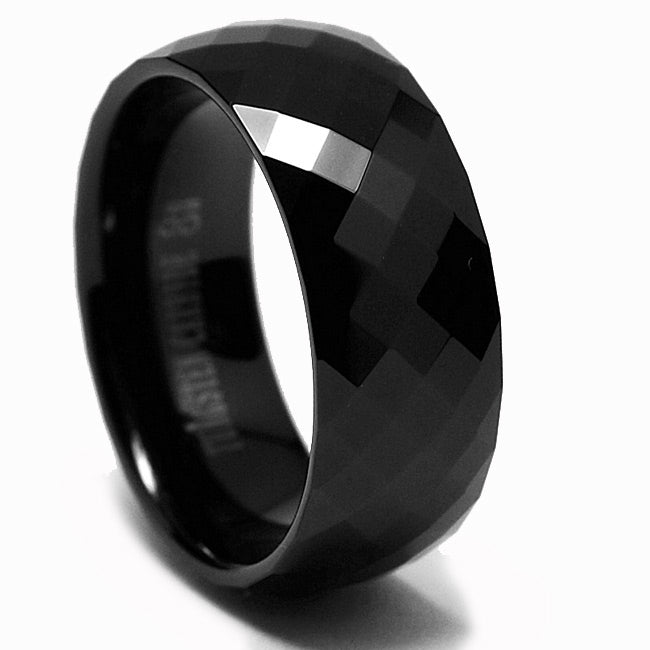 8MM Black Men's Multi-faceted Tungsten Carbide Ring Sizes 5 to 15