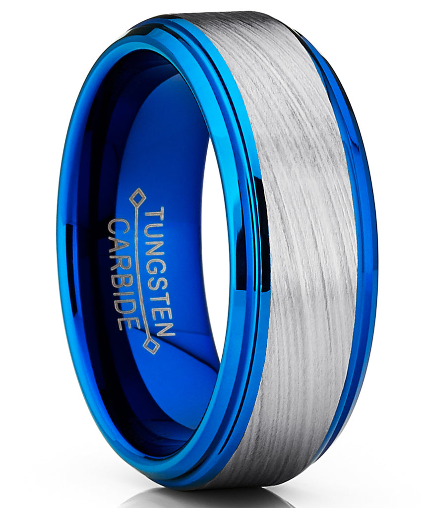 Blue Tungsten Carbide Vortex Brushed Wedding Band Engagement Ring Comfort Fit 8mm