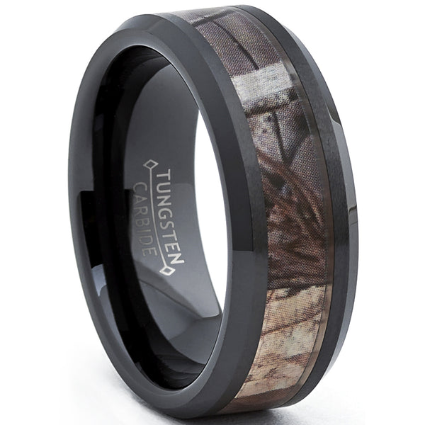 His & Hers 4 Piece Cz Black Plated Stainless Steel Black Plated Camouflage  Wedding Rings Set