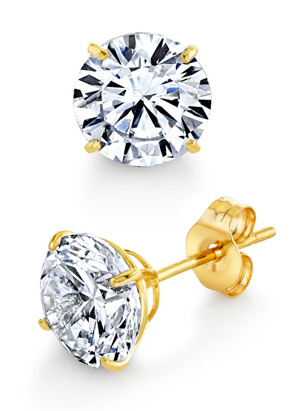 14K Solid Gold Round Stud Earrings Butterfly Cubic Zirconia CZ