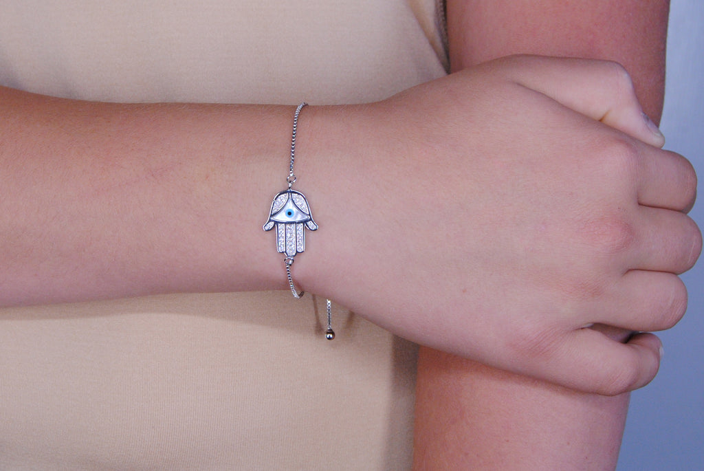 Metal Masters Co. Mother of Pearl Hand of Hamsa Evil Eye Bolo Bracelet