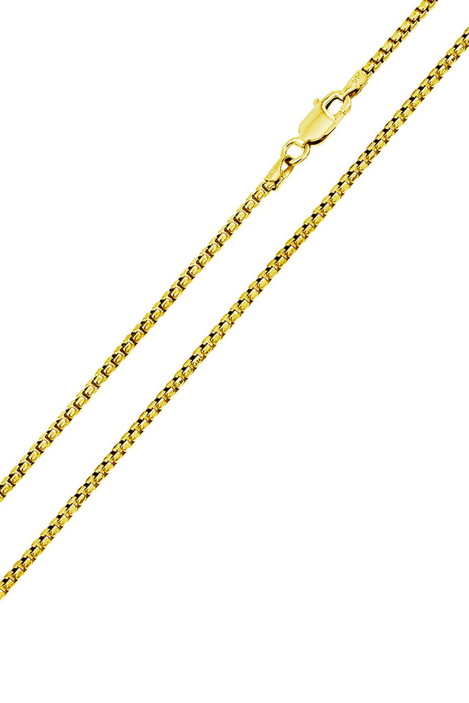 14K Gold Plated Sterling Silver 925 Round Box Chain Necklace 2MM Unisex