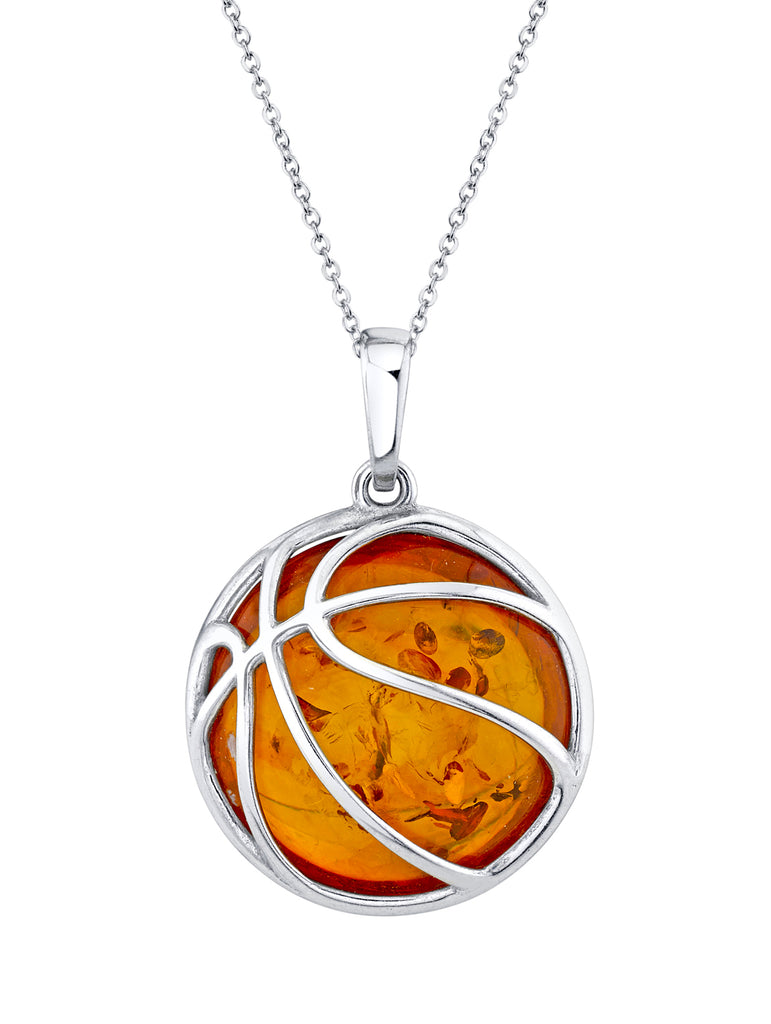 925 Sterling Silver Basketball Pendant Necklace 20" Chain