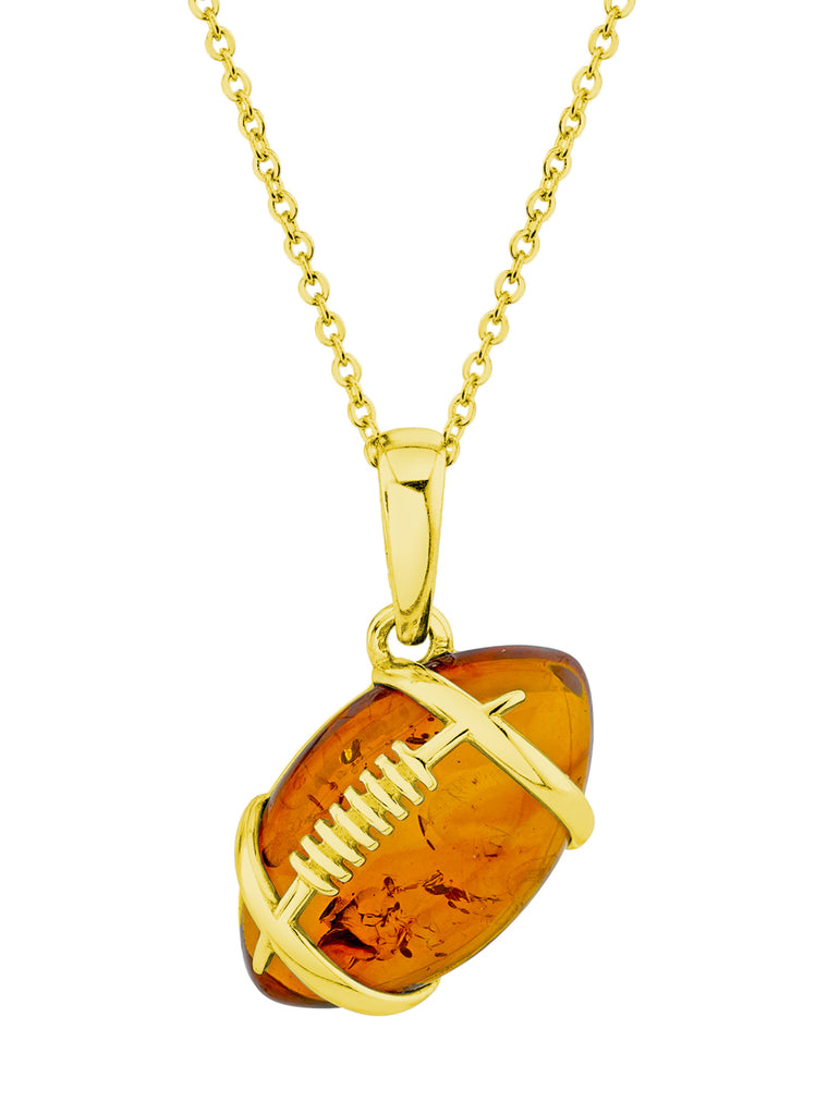 14K Gold-plated 925 Sterling Silver Football Pendant Amber Necklace 20" Chain