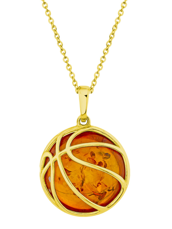 14K Gold-plated 925 Sterling Silver Basketball Pendant Necklace 20" Chain
