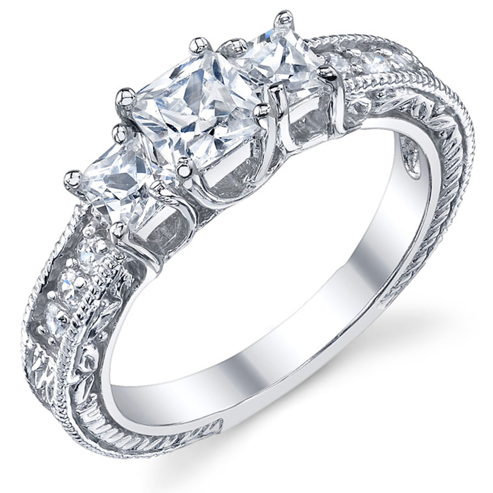 Women's 0.50 Carat Princess Cut Cubic Zirconia "Past Present Future" Sterling Silver Wedding Engagement Ring
