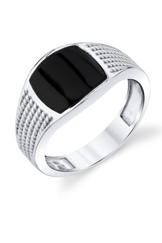 Men's Signet Pinky Ring Sterling Silver Black Enamel Braided Rope Design 10MM