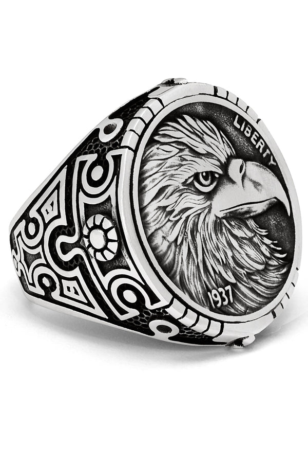 Sterling Silver 925 Men's American Eagle Ring 1937 Liberty 25MM