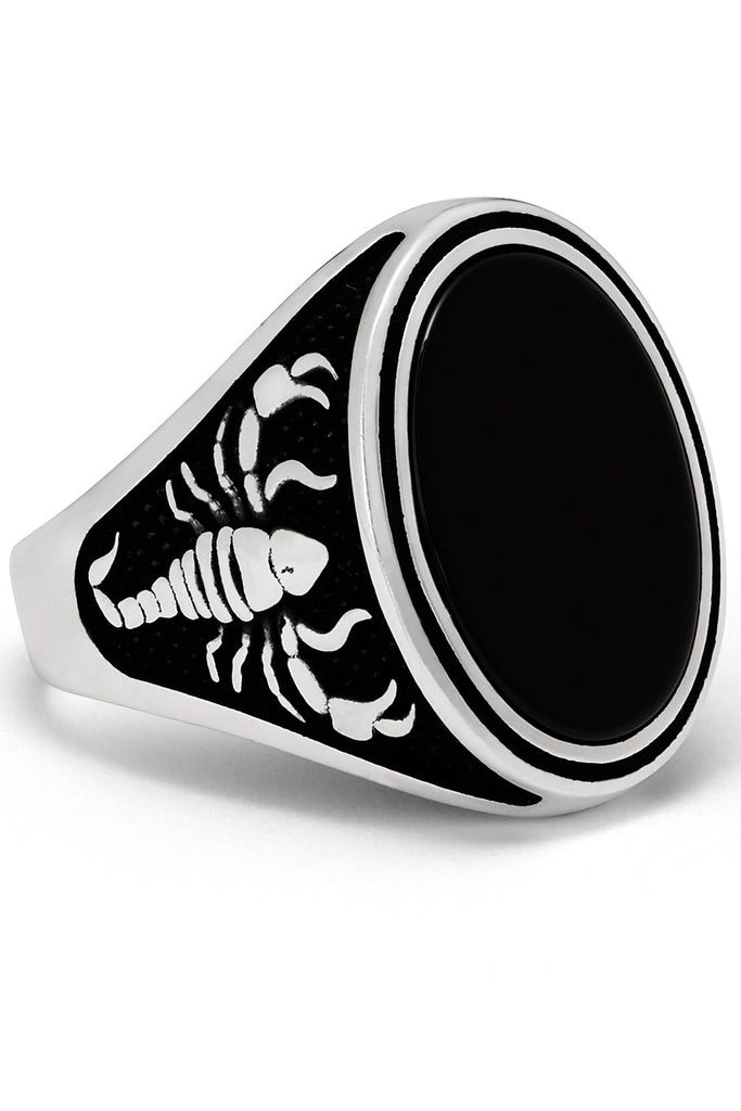 Men's Scorpio Zodiac Sign Ring 925 Sterling Silver with Black Onyx Stone 25MM