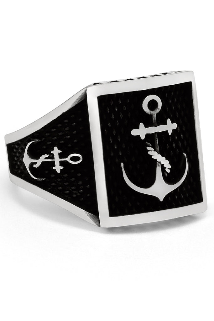 Men's Vintage Nautical Anchor Sailing Ring Sterling Silver 925 Black 16MM