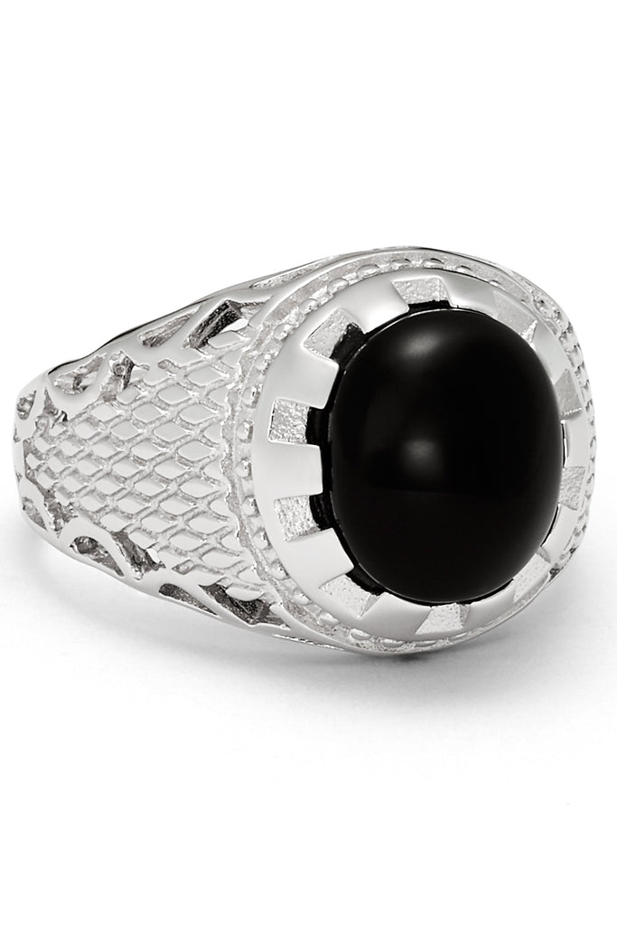 Men's Black Cabochon Onyx Sterling Silver 925 Ring 16MM