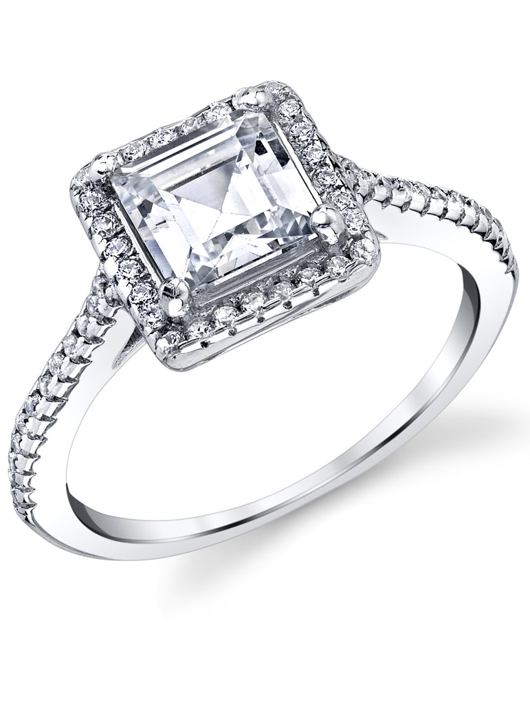 Women's Sterling Silver 925 1ct. Halo Engagement Wedding Ring Asscher-Cut Cubic Zirconia