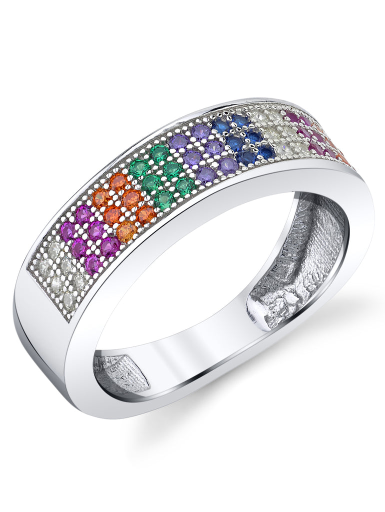 Womens Sterling Silver 925 Ring Band Multi-color Micro Pave Set Cubic Zirconia
