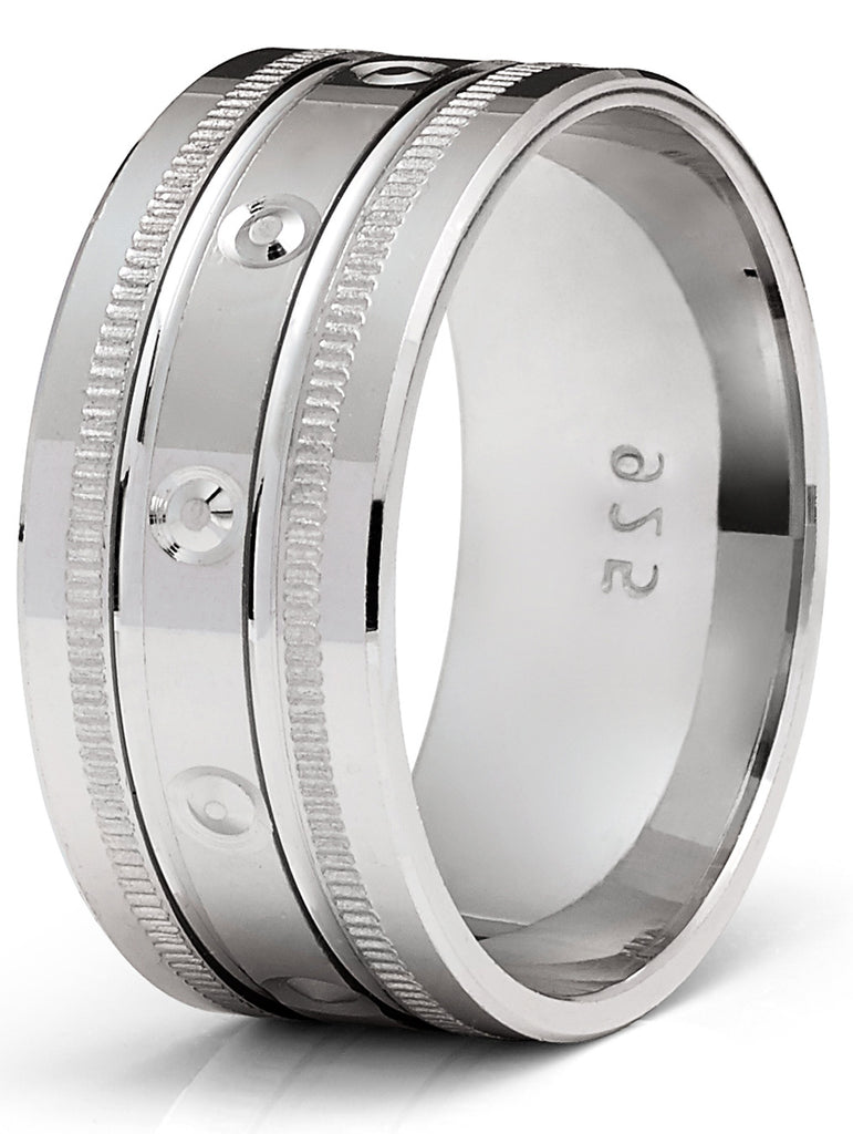 Men's Sterling Silver 925 Ring Milgrain Wedding Band Grooved