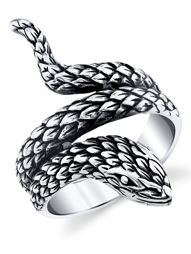Mens Sterling Silver 925 Black Mamba Oxidized Ring Snake