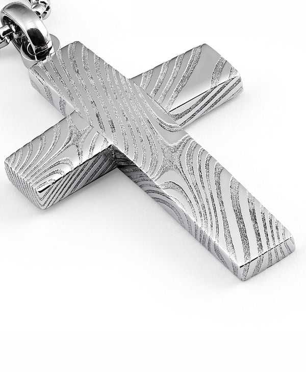 Damascus Steel Cross Pendant Necklace Free 24" Round Box Chain