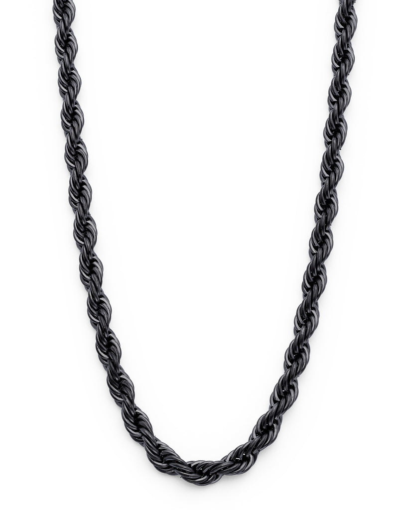 Men's Black Plated Stainless Steel Rope Chain Necklace