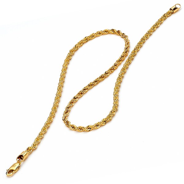 14K Goldtone Stainless Steel Rope Chain Necklace 24" 5MM Lobster Lock