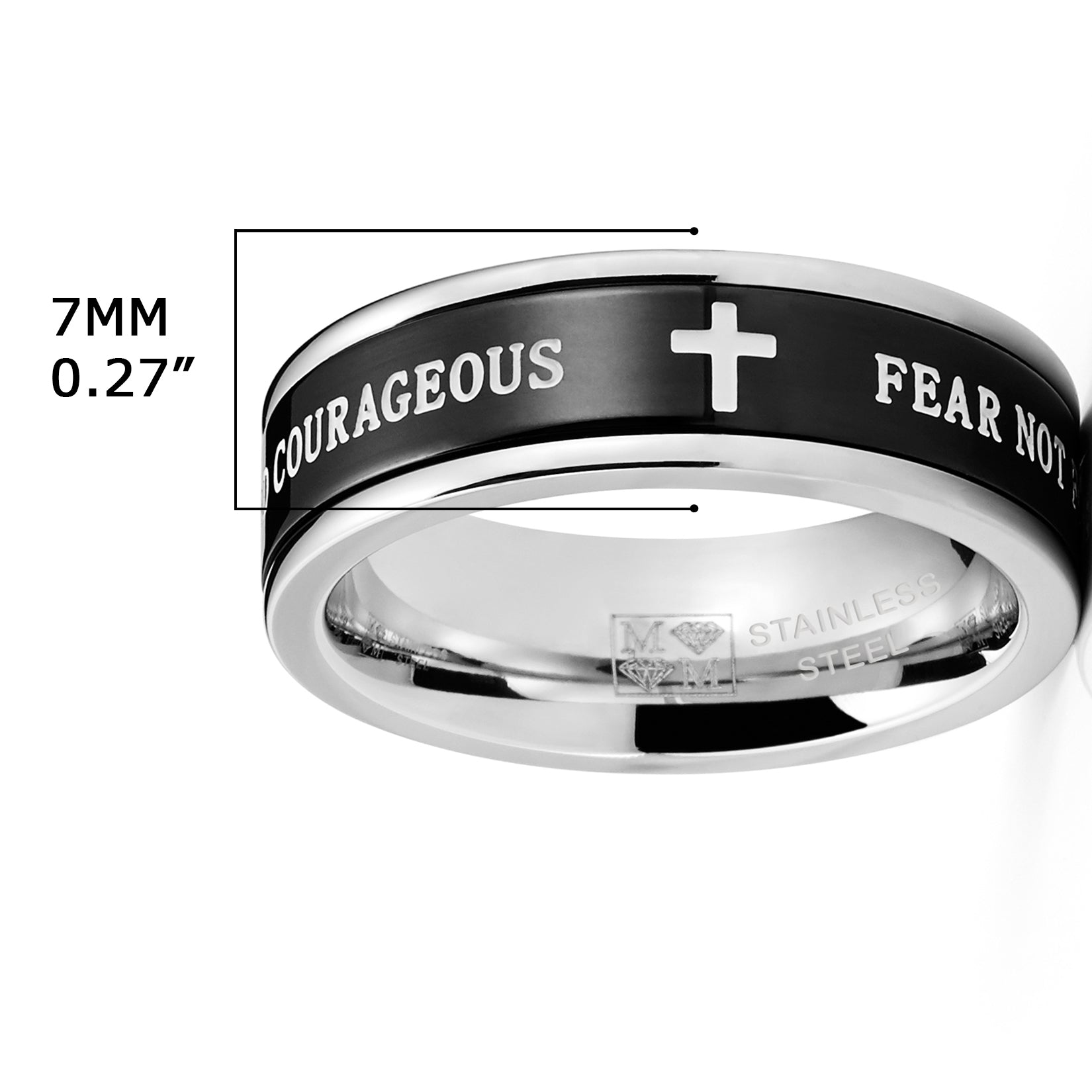Mens Black Stainless Steel Cross Bible Verse Fidget Spinner Ring 7MM A ...