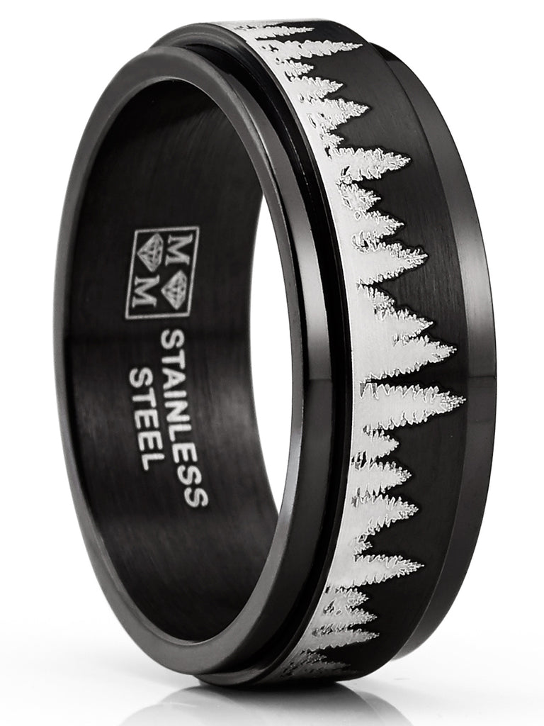  Stainless Steel Fidget Rings for Men, Sliver Fidget Rings for  Anxiety for Women, Cool Spinner Ring Set, Black Mens Wedding Band Ring Pack