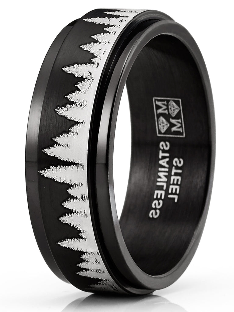  FAXHION Stainless Steel Fidget Rings for Men Women, 16 PCS Men  Rings Set, Fidget Rings for Anxiety, Cool Sliver Black Spinner Men's Band