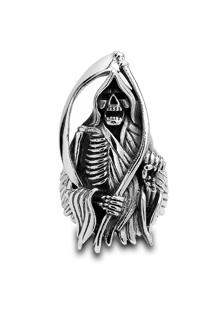 Men's Stainless Steel Casted Grim Reaper Halloween Biker Ring Sizes 8 to 14