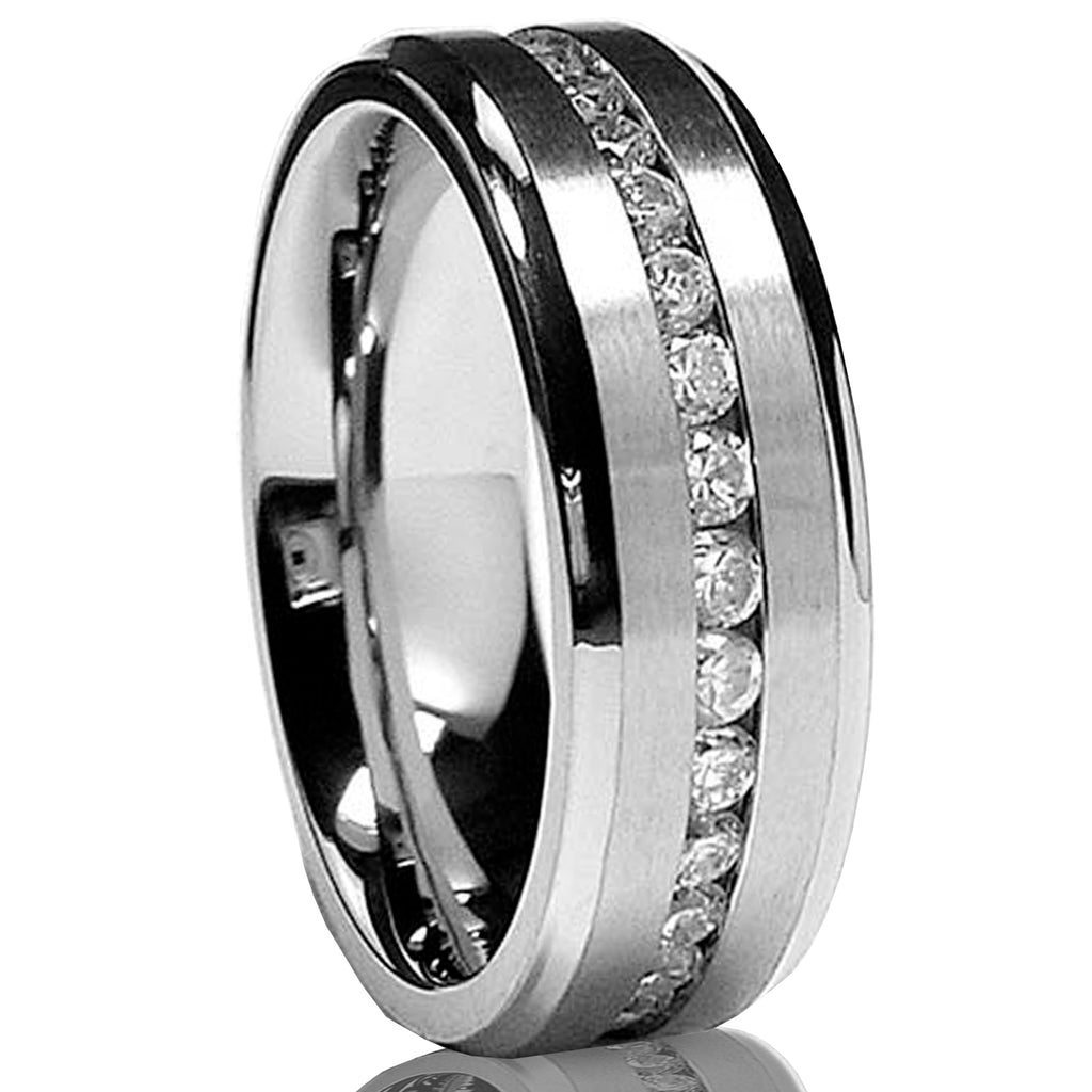 7MM Men's Eternity Titanium Ring Wedding Band with Cubic Zirconia CZ sizes 5 to 13