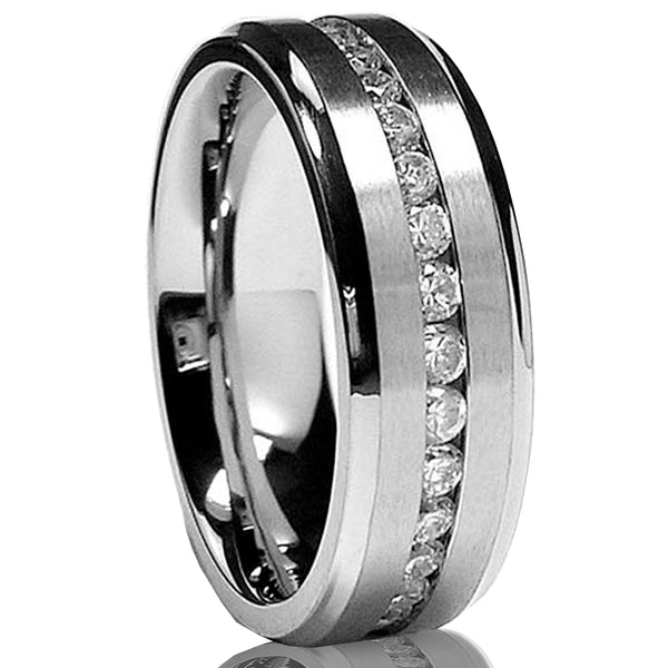 7MM Men's Eternity Titanium Ring Wedding Band with Cubic Zirconia CZ sizes 5 to 13