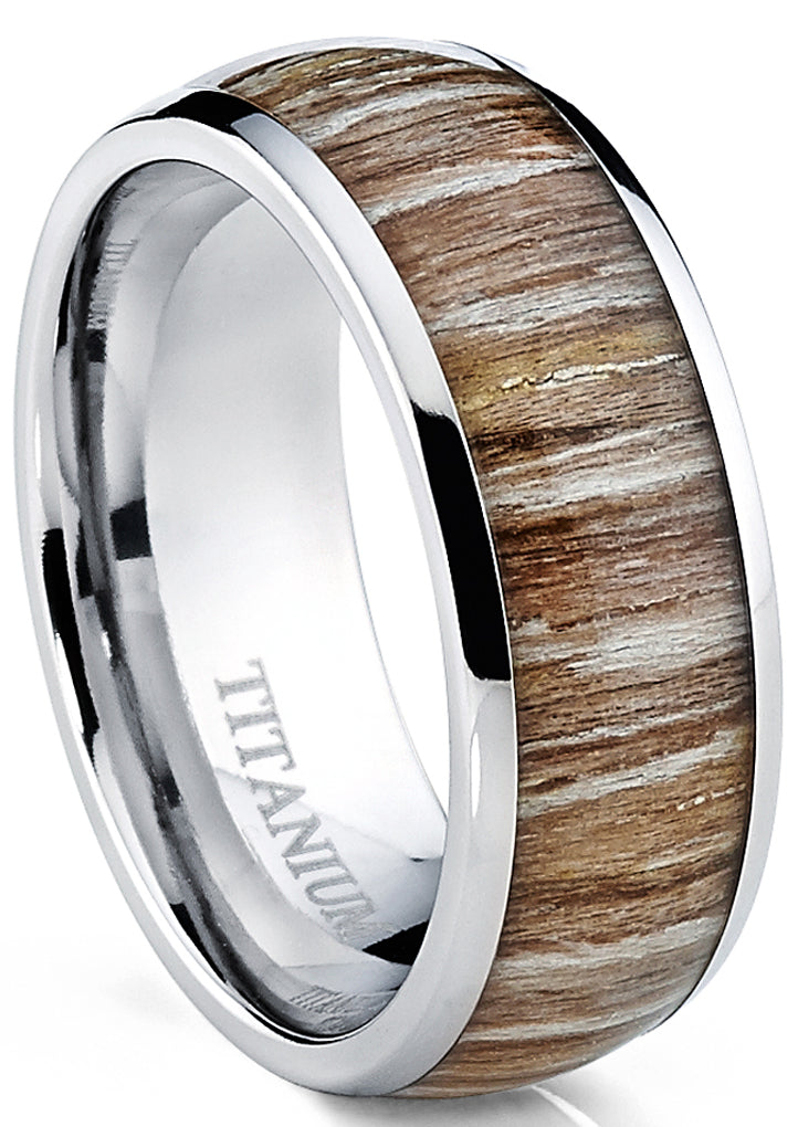 Men's Titanium Ring Wedding Band Engagement Ring Real Wood Inlay 8MM Sizes 6-13