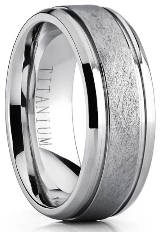 Men's Grooved Titanium Wedding Band Ring Textured Brushed Finish 8MM