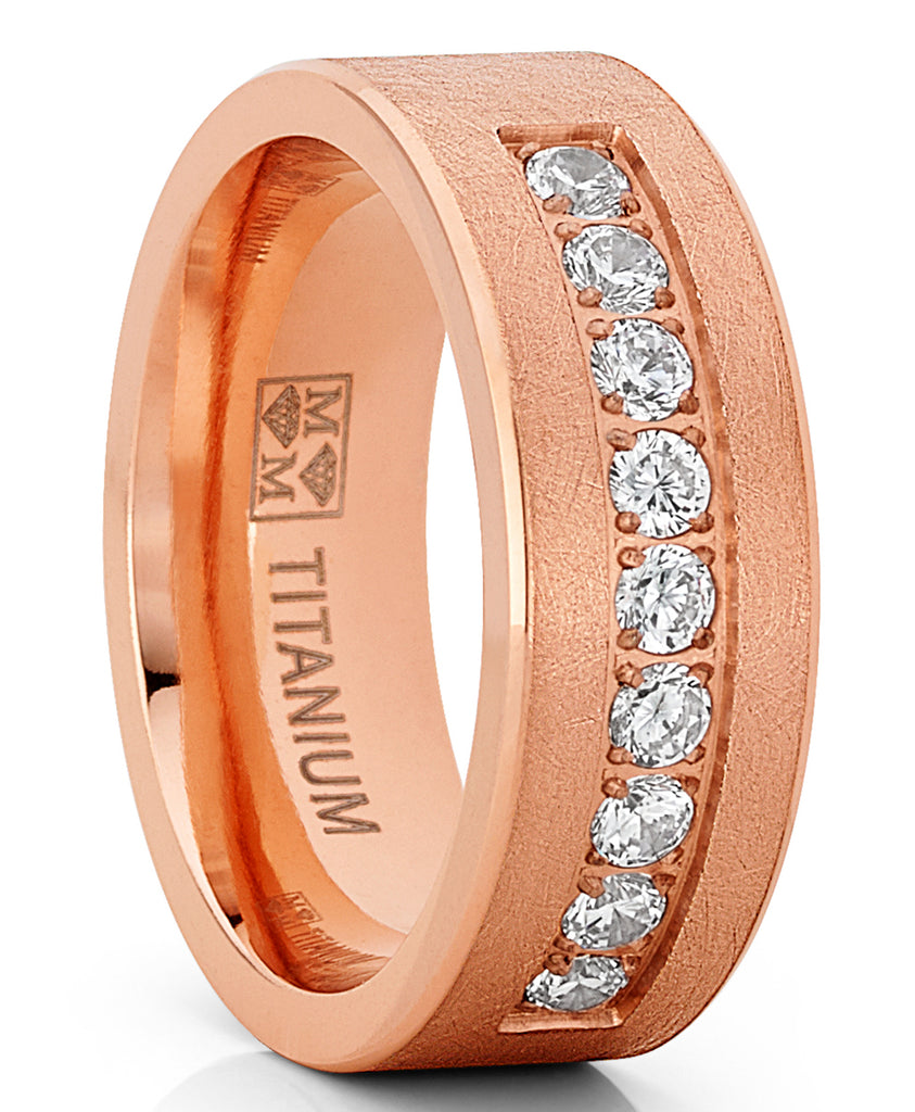 Men's Rose Goldtone Titanium Wedding Band Ring Cubic Zirconia 8mm