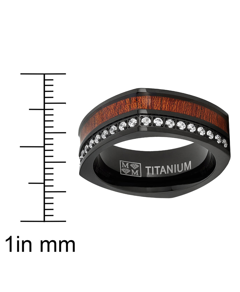 Men's Square Black Titanium Wedding Band Ring Cubic Zirconia Wood Inla –  Metal Masters Co.