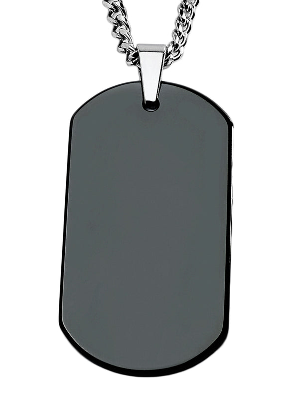 Tungsten Carbide Men's Large Black Dog Tag with free 24" Curb Chain
