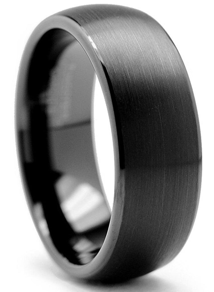8MM Men's Dome Black Tungsten Ring Wedding Band Jewelry Sizes 7 to 13
