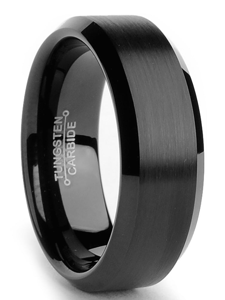 Tungsten Carbide Black Men's Unisex Tungsten Carbide Wedding Band Ring 8MM Sizes 5 to 15