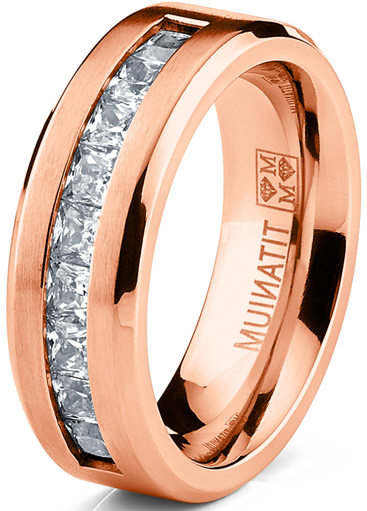 Men's Rose Gold Tone Titanium Wedding Band Ring with Blue Cubic Zircon –  Metal Masters Co.