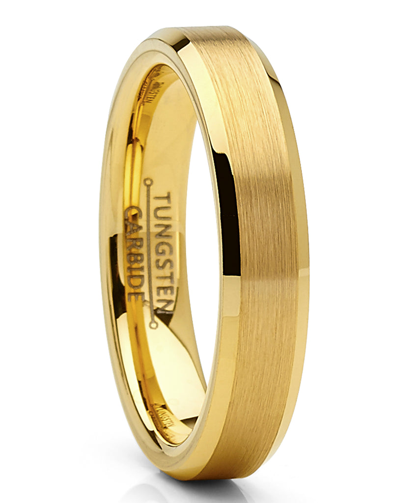Tungsten Carbide Ring Goldtone Wedding Band Men Women Comfort-Fit 4MM