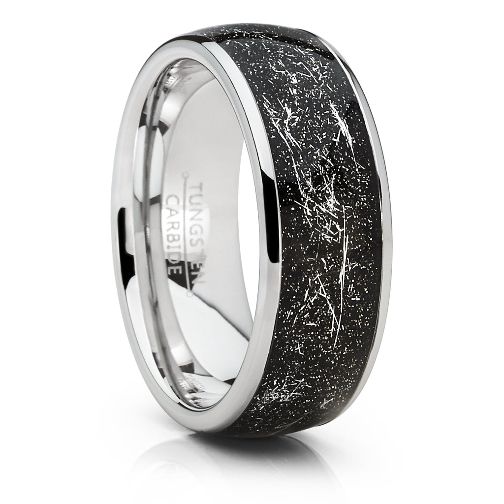 Unisex Men's Tungsten Wedding Band Engagement Ring Star Dust and Metallic Shavings 8mm