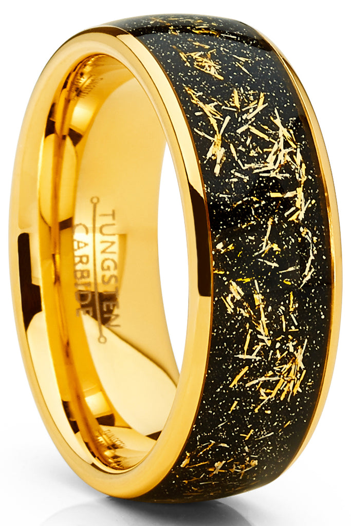 Men's Tungsten Wedding Band Engagement Ring Star Dust Gold Tone Metal Shavings 8MM