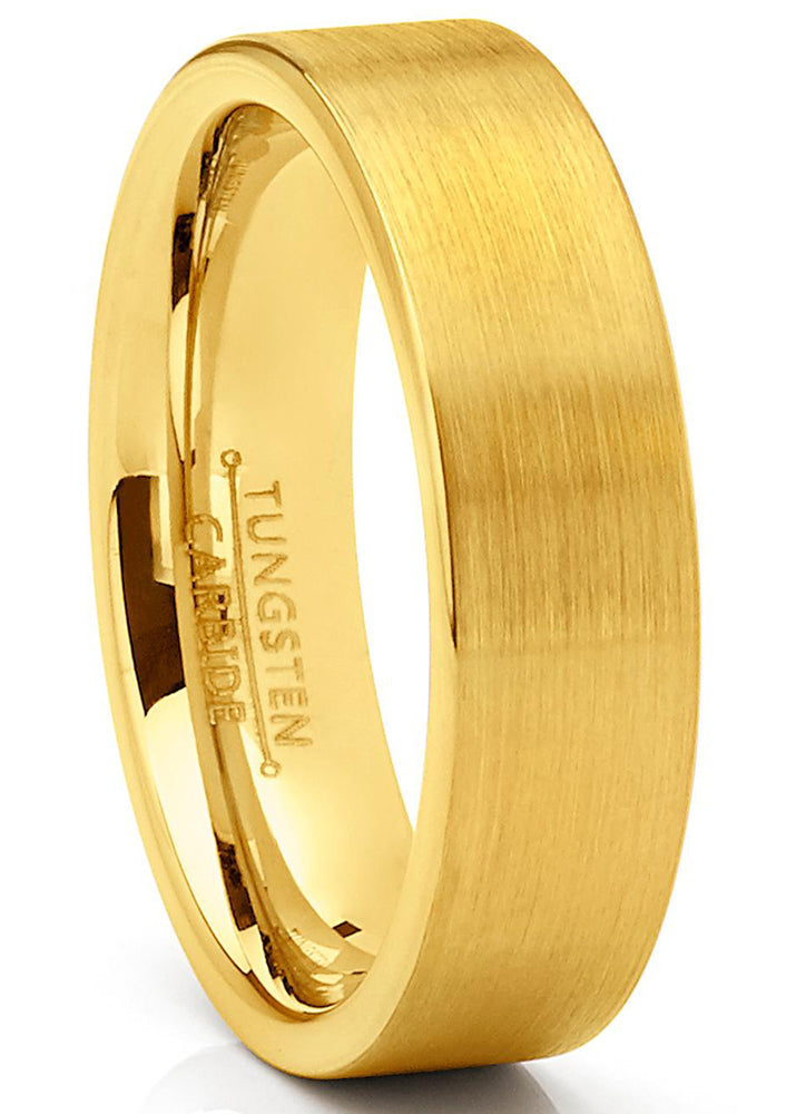 Men's Tungsten Wedding Band Ring GoldTone Flat Brushed Comfort-Fit 4MM 6MM 5-13