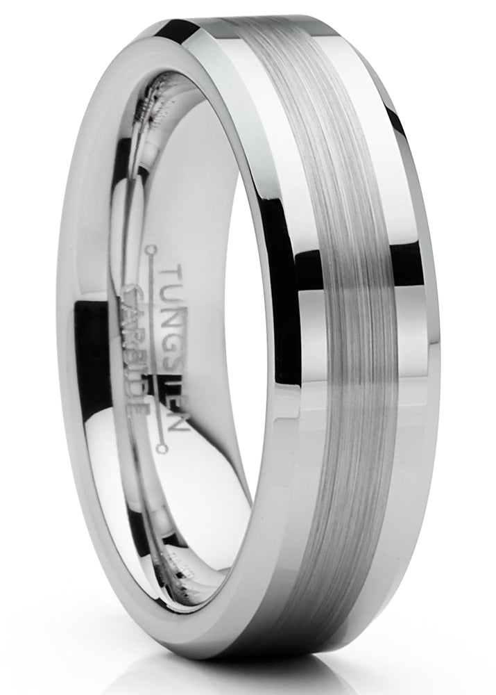 Mens Tungsten Ring Brushed Wedding Band Silvertone Comfort-fit 6MM 8MM